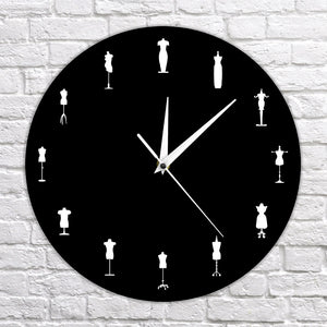 1Piece Fashion Store Sewing Room Tailor Dolls Iconic Wall Clock Modern Design Dummy Dress Mannequin Wall Watch Tailors Decor