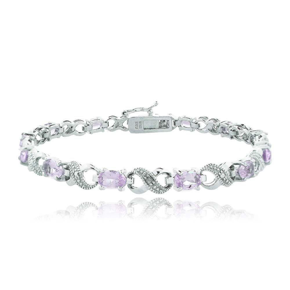 10.00 CT Genuine Amethyst Infinity Bracelet Embellished with Swarovski Crystals in 18K White Gold Plated