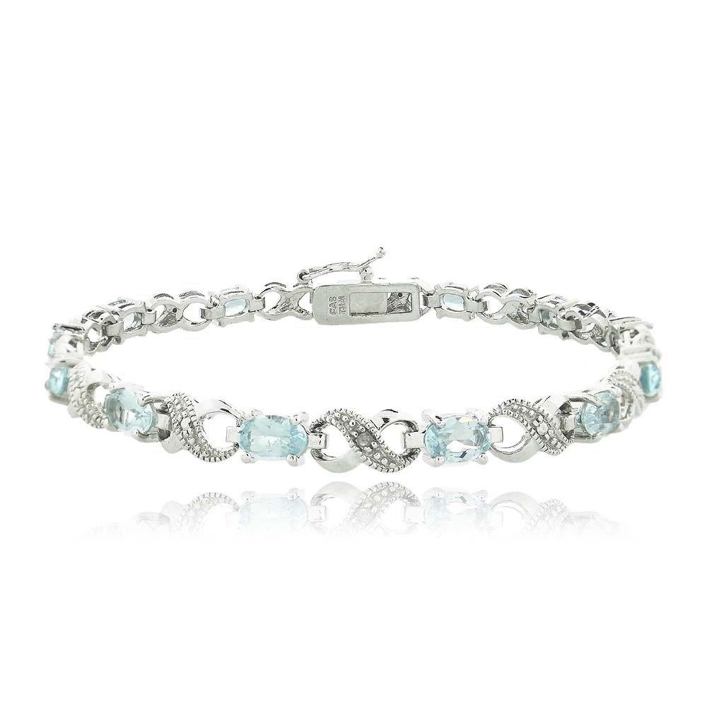 10.00 CT Genuine Blue Topaz Infinity Bracelet Embellished with Swarovski Crystals in 18K White Gold Plated