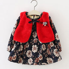 Load image into Gallery viewer, Fall Winter Wear Brand 2018 New Baby Girls Clothes Long-sleeved Floral Plus Velvet Dress+Fur Vest 2Pcs Suit Girls Clothes Sets