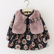 Load image into Gallery viewer, Fall Winter Wear Brand 2018 New Baby Girls Clothes Long-sleeved Floral Plus Velvet Dress+Fur Vest 2Pcs Suit Girls Clothes Sets