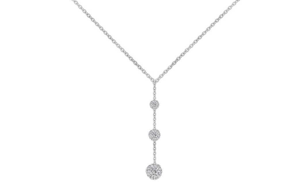 Tripple Embellished with Swarovski Crystals Ball Drop Necklace in 18K White Gold Plated