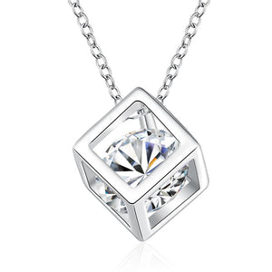 Rubix Cube Swarovski Elements Necklace in 18K White Gold