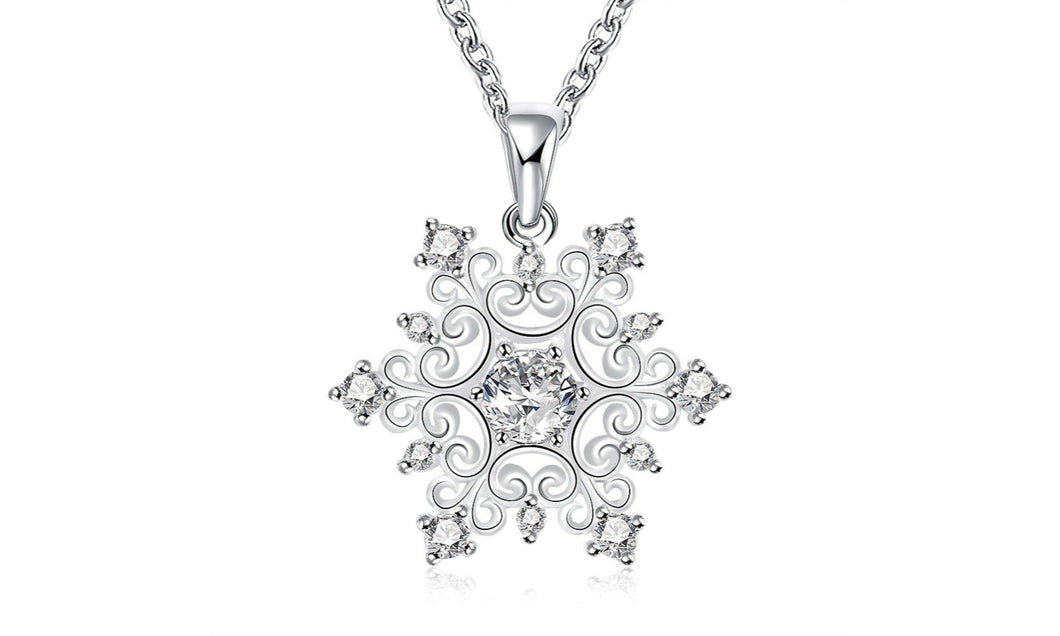 18K White Gold Plated Swarovski Elements Snowflake Necklace