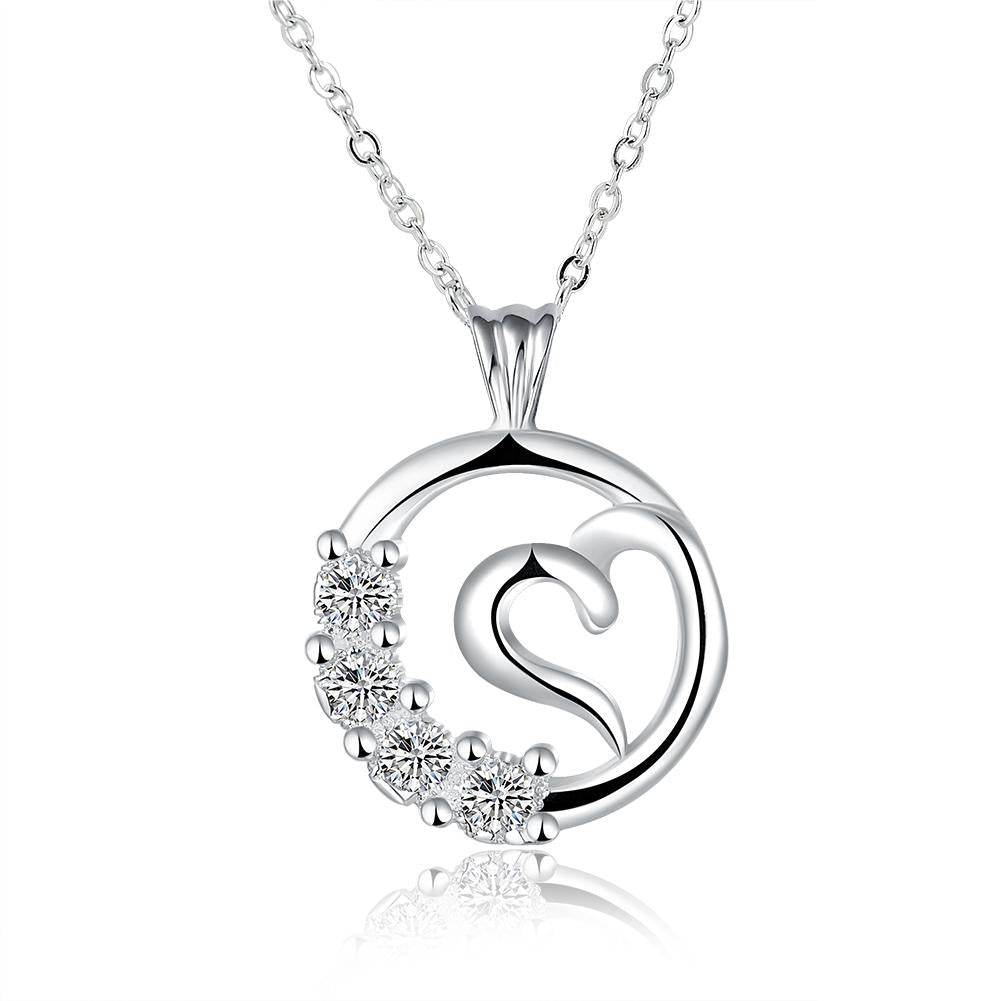 Curved Heart Pendant Swarovski Elements Necklace in 18K White Gold