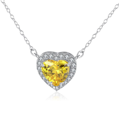 5.00 CT Yellow DiamondSterling Silver Heart Necklace