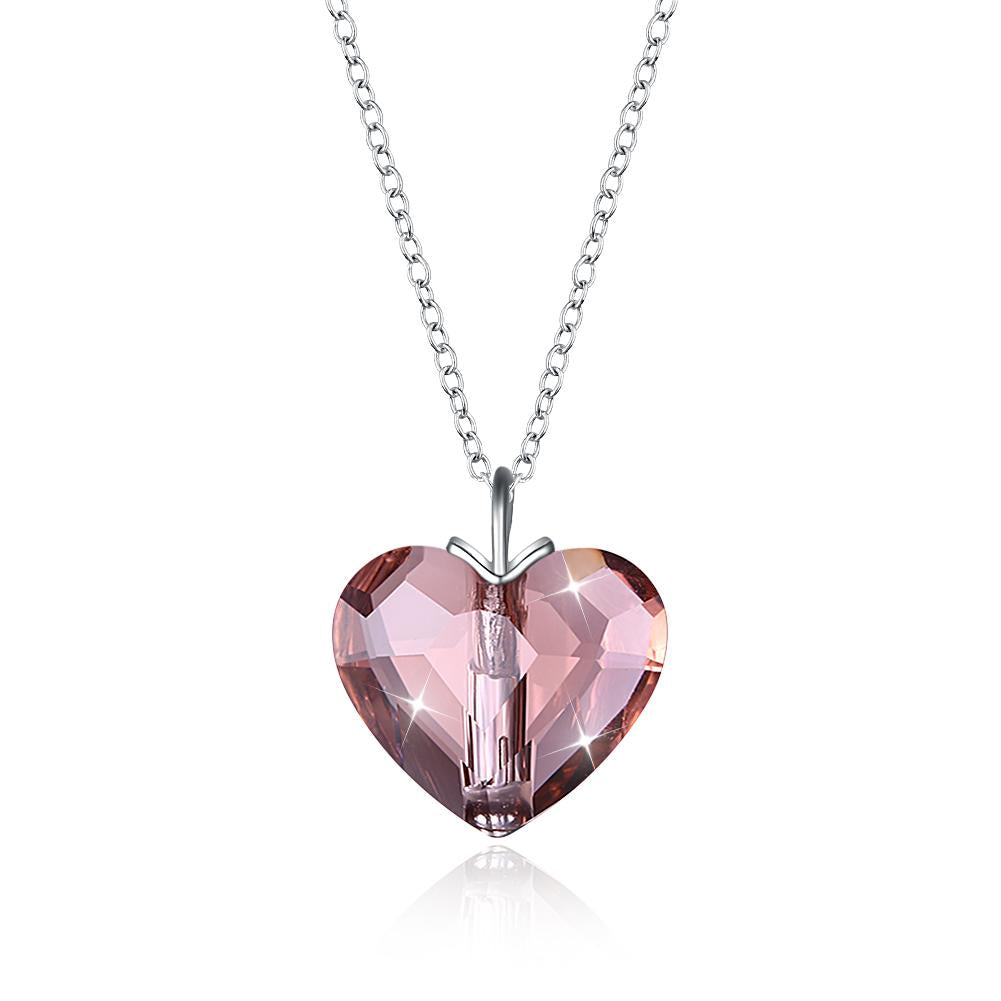 Sterling Silver Pink Beating Heart Swarovski Crystal Necklace