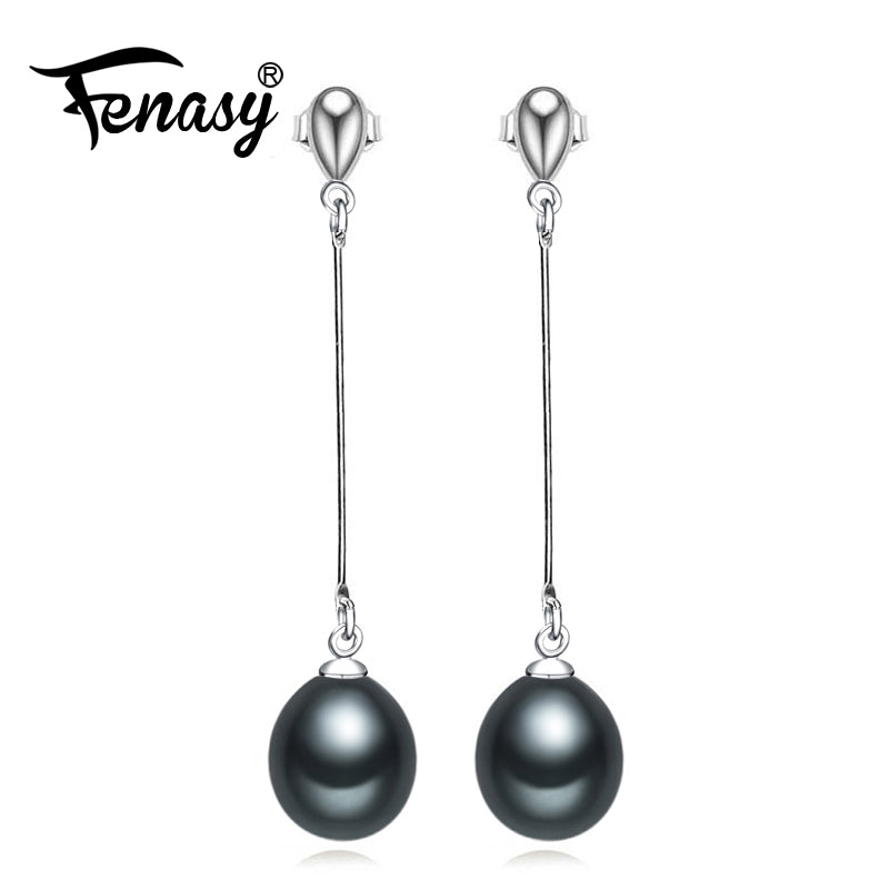 FENASY Natural Pearl long earrings for Women Pearl Jewelry classic hanging earrings