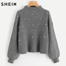 Load image into Gallery viewer, SHEIN Pearl Beaded Rib Knit  Womens Pullover Sweaters