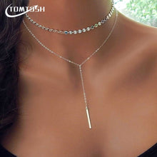 Load image into Gallery viewer, FAMSHIN Fashion Boho Coin Choker Layered of 2 Necklace Set Y Lariat Silver Bar Pendant Necklace Girlfriend Gift