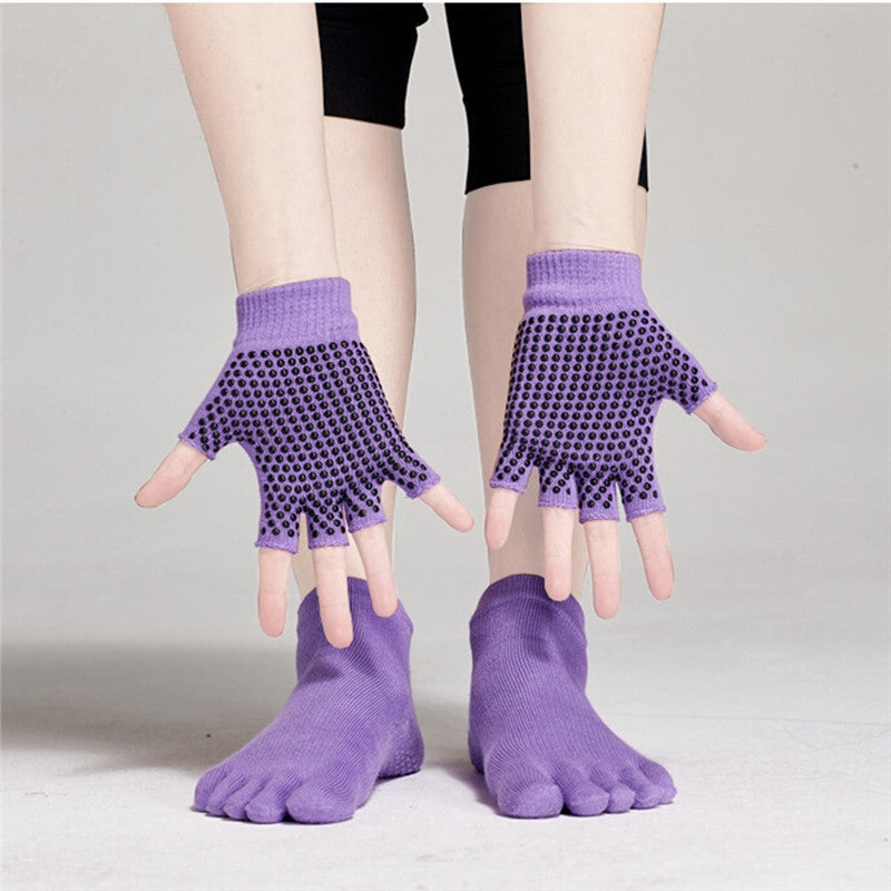 Yoga Socks and Gloves Set Non Slip Grip with Silicone Dots