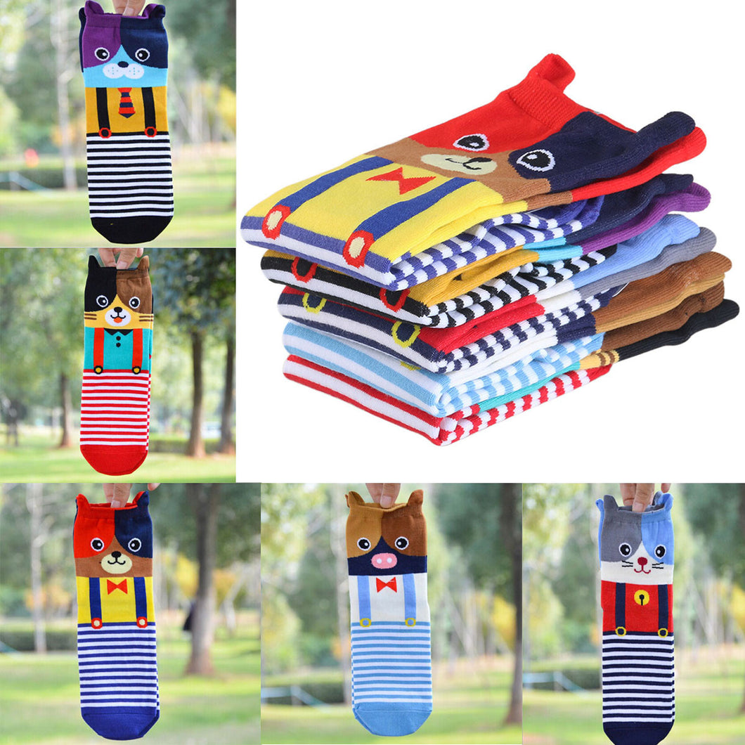 5 Pairs of Cartoon Animal Cotton Tube Socks (5 Animals)