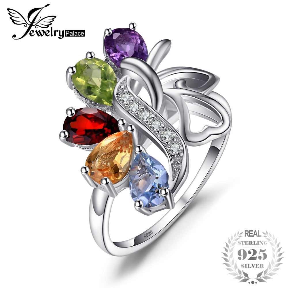 JewelryPalace 2.5ct Genuine Amethyst Garnet Peridot Topaz Ring Rock Quartz Solid 925 Sterling Silver