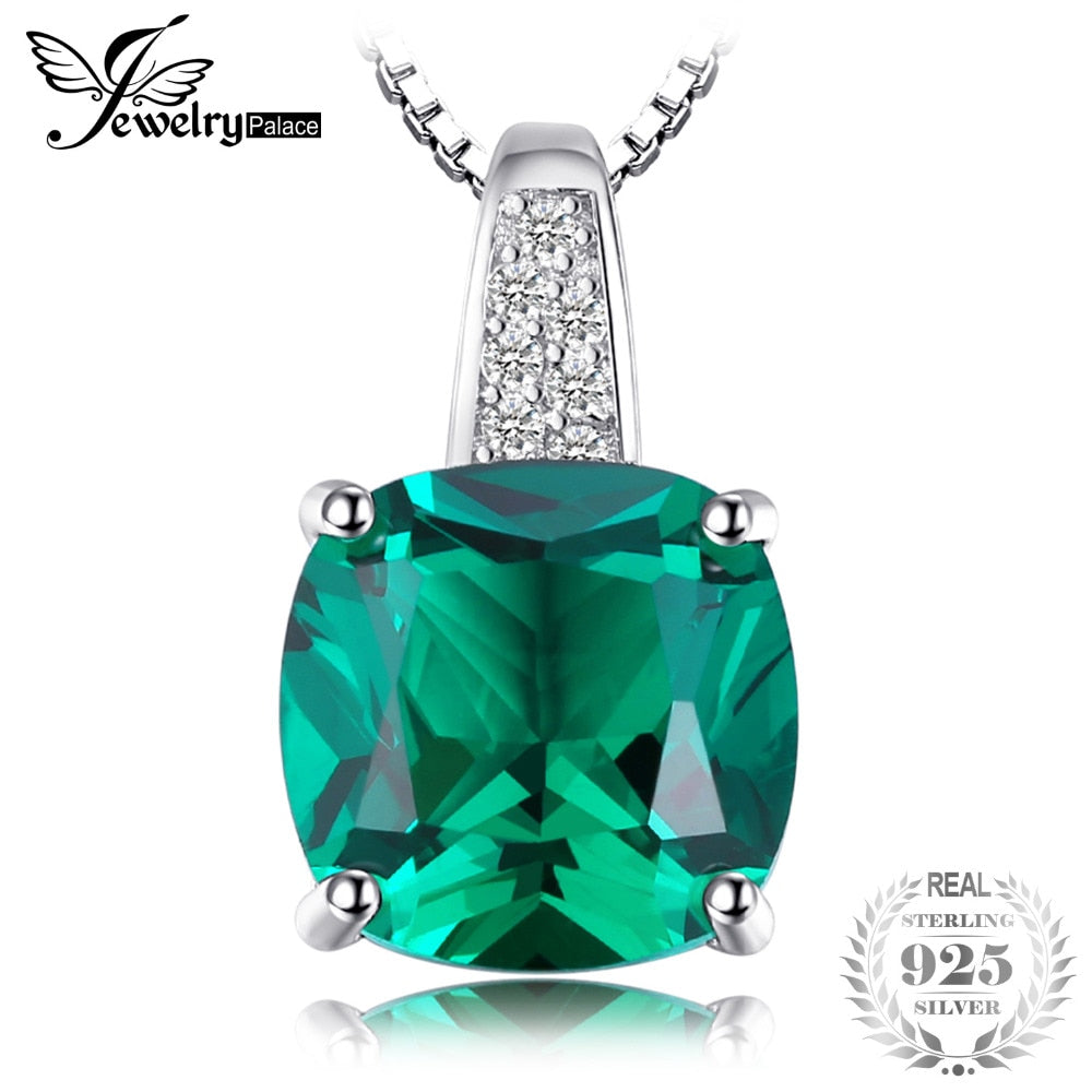 JewelryPalace 3.4ct Created Green Emerald Solitaire Pendant 925 Sterling Silver  WITHOUT The Chain