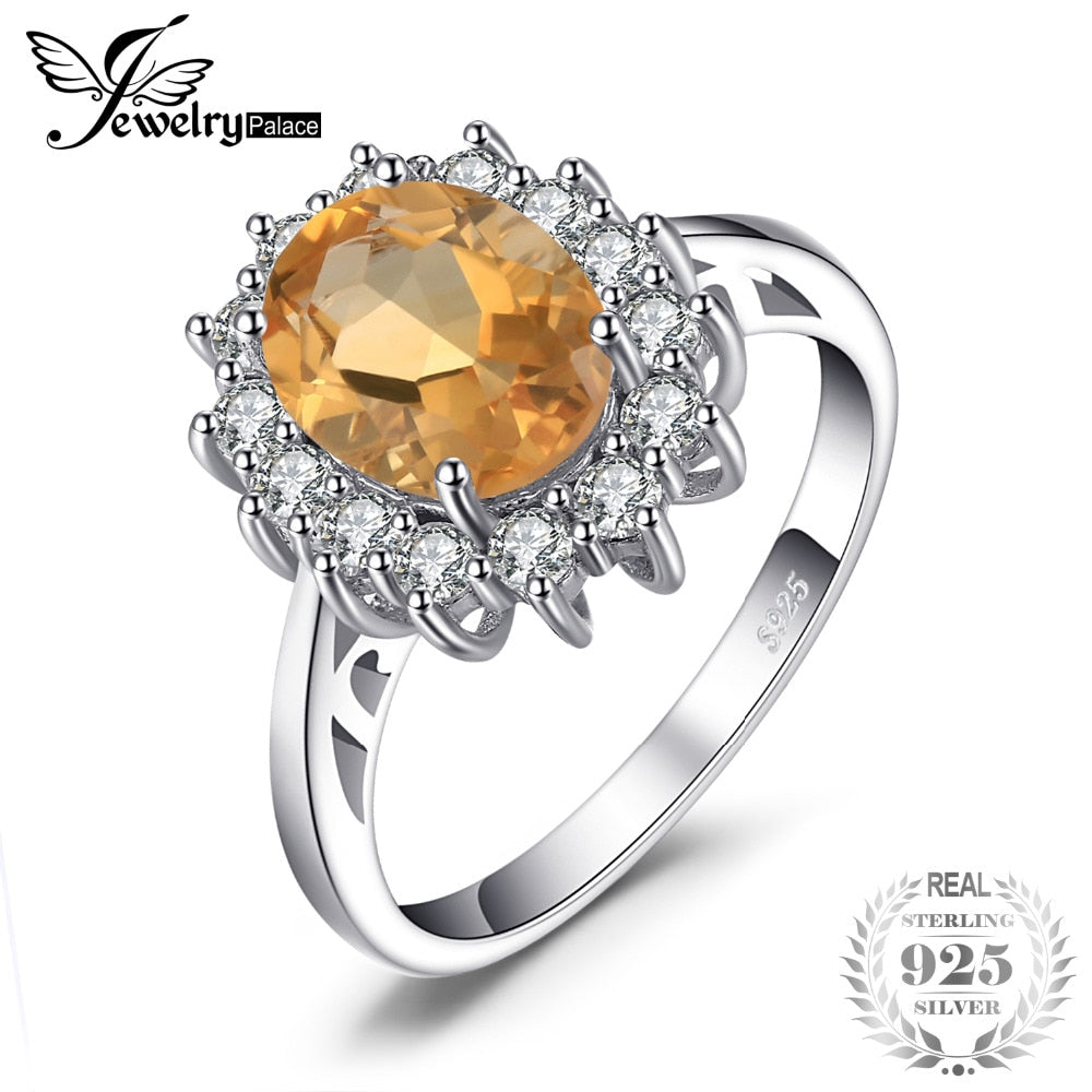 JewelryPalace Kate Princess Diana 1.8ct Natural Citrine  Ring 925 Sterling Silver Ring