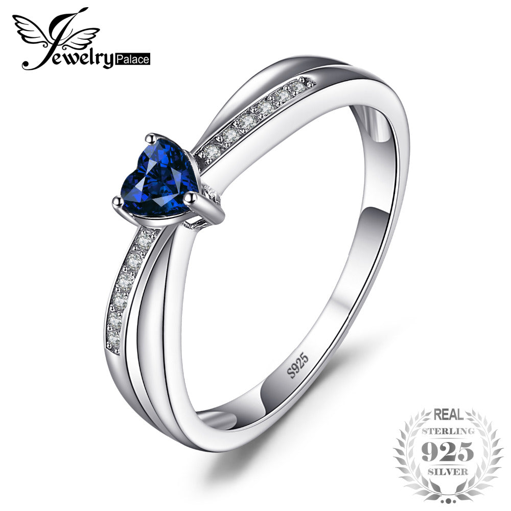 JewelryPalace Love-Heart 0.38ct Created Sapphires  Ring 925 Sterling Silver