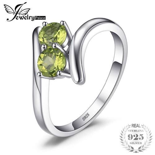 JewelryPalace Fashion 0.82ct Natural Peridot 2 Stone Engagement Rings100% 925 Sterling Silver