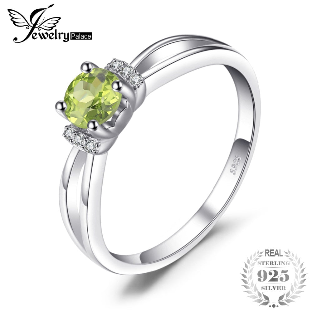 JewelryPalace 0.6ct Round Natural Peridot Ring Genuine 925 Sterling Silver