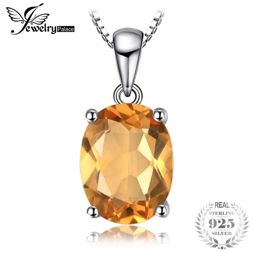 JewelryPalace Oval 1.7ct Natural Citrine Solitaire Pendant Solid 925 Sterling Silver 45cm chain