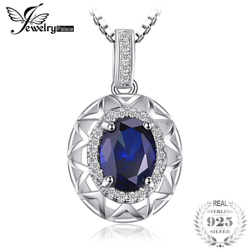 JewelryPalace 1.5ct  Blue Created Sapphire 925 Sterling Silver Pendant Necklace 45cm Chain