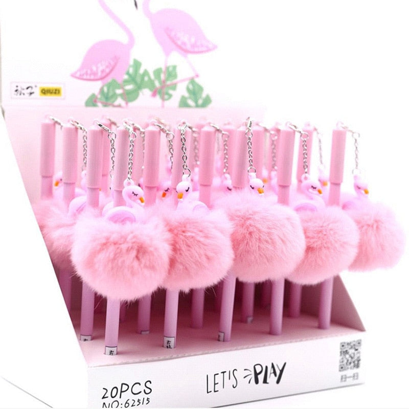 Cute Plastic Pink Rabbit Hair Flamingos Gel Pen