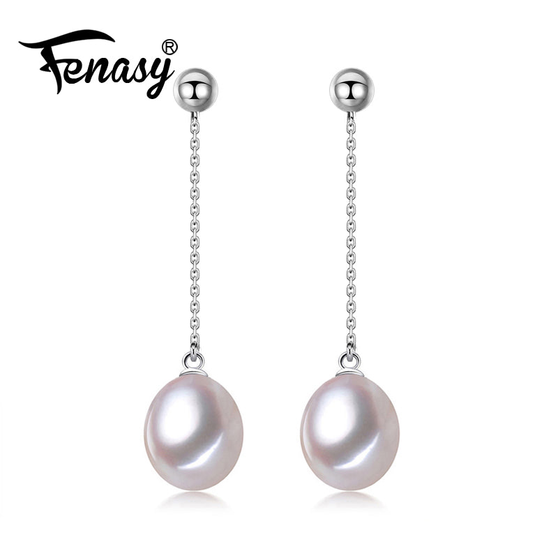 FENASY natural Long drop Pearl earrings / 925 Sterling Silver