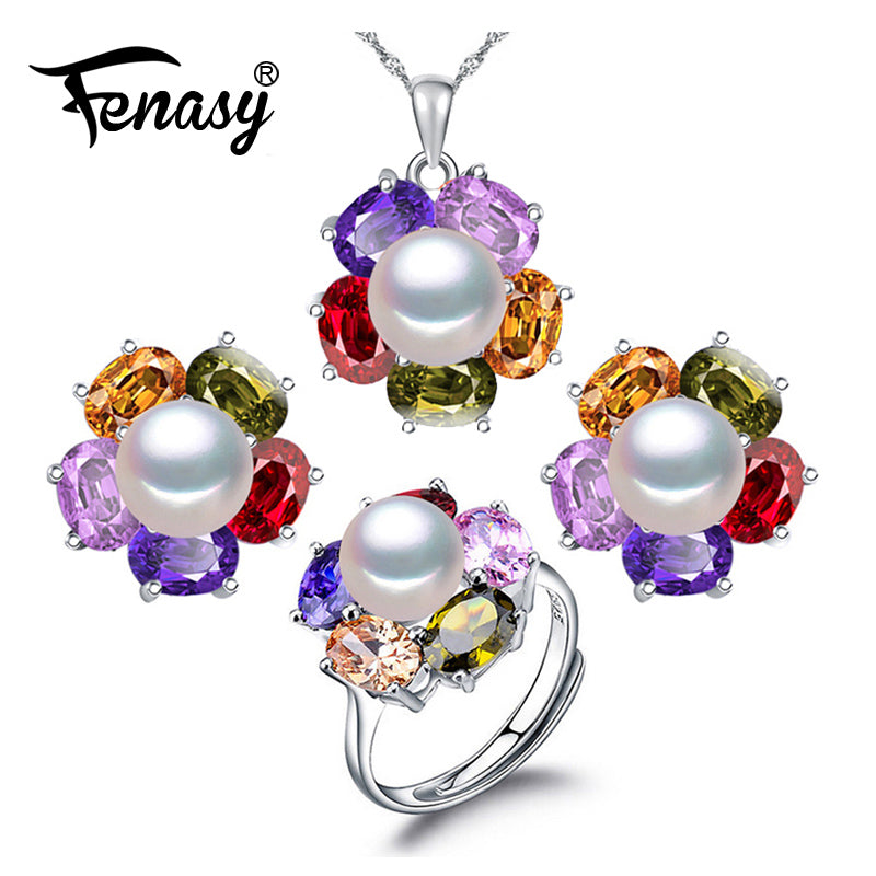 FENASY Ruby 925 Sterling Silver pearl jewelry sets