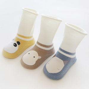 3 Pairs Autumn and Winter Long Tube Baby Socks, Cartoon Printing Glue, Cotton