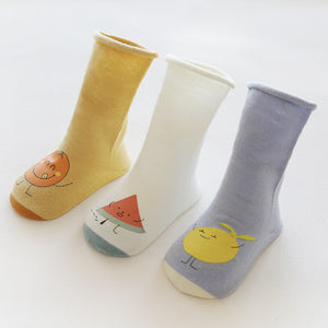 3 Pairs Autumn and Winter Long Tube Baby Socks, Cartoon Printing Glue, Cotton