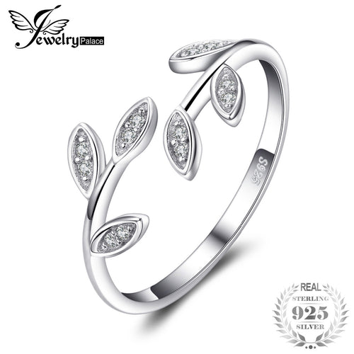 JewelryPalace Olive Leaf Cubic Zirconia Adjustable 925 Sterling Silver Open Ring