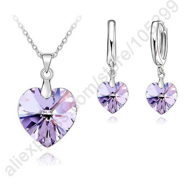 PATICO Romantic Violet SW Crystal Ocean Heart 925 Sterling Silver   Jewelry Set