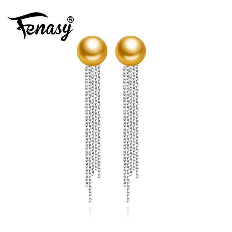 FENASY natural Pearl earrings 925 Sterling Silver original long tassel earrings for women romantic engagement Jewelry for love