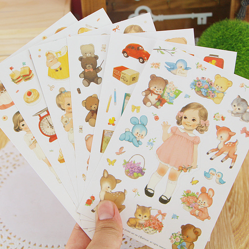 6 sheets/lot DIY Cute Kawaii Paper Decorative Sticker / Animal /Doll Stickers