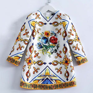 Beenira Girls Dress  Printed Pattern Long-Sleeve Dress For 4-14Y