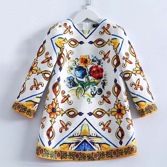 Beenira Girls Dress  Printed Pattern Long-Sleeve Dress For 4-14Y