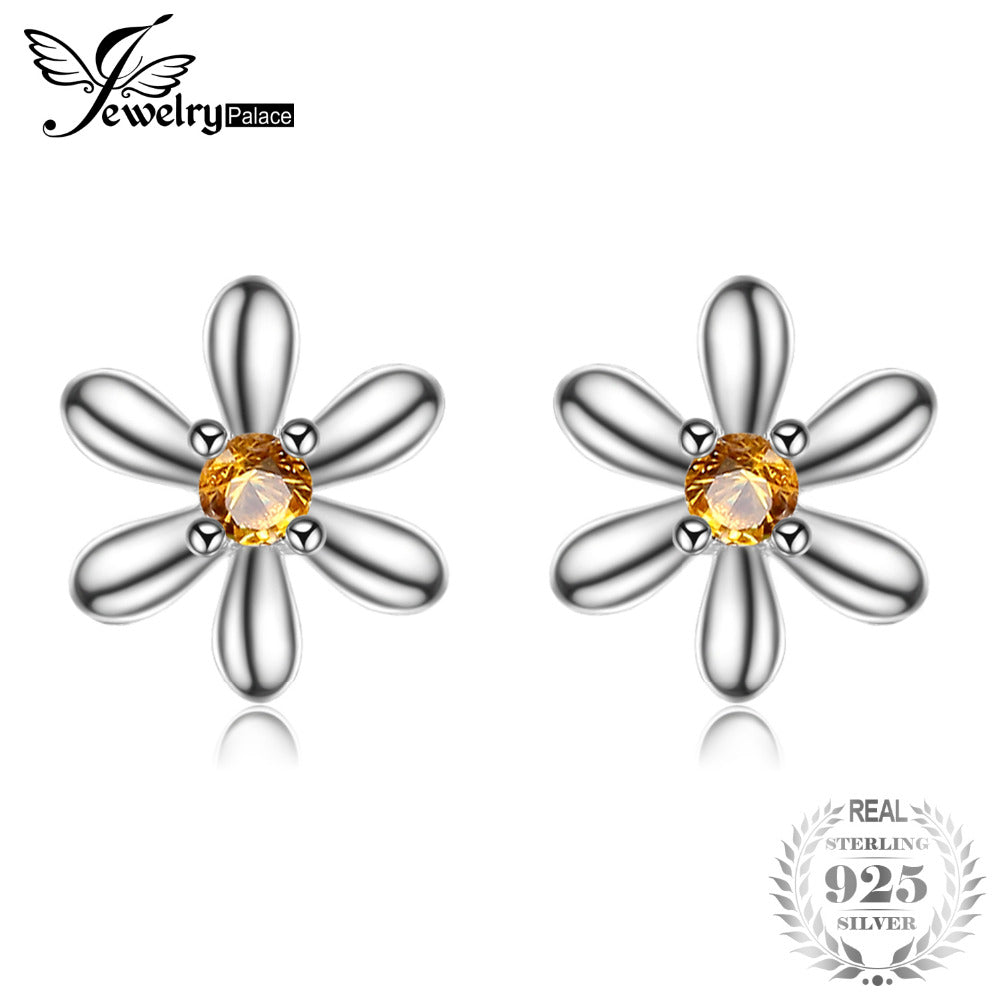 JewelryPalace Flowers Created Orange Sapphire Stud Earrings 925 Sterling Silver