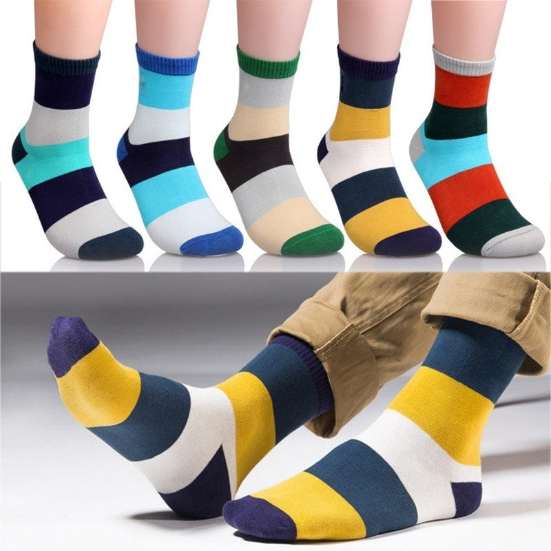 5 Pairs Men's Business polo sport style Striped Crew Combed Cotton Dress Socks