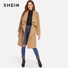 Load image into Gallery viewer, SHEIN Camel Elegant Knee Length Draped Pocket Front Waterfall Coat