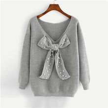 Load image into Gallery viewer, SHEIN Grey Preppy Elegant Plus Size Dropped Shoulder Bow  Solid Pullovers Sweater