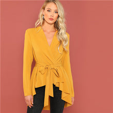 Load image into Gallery viewer, SHEIN Ginger Lady Elegant Asymmetrical Hem V neck Belted Solid Coat