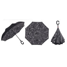 Load image into Gallery viewer, Self Stand Inside Out Rain C-Hook Hands Umbrellas Reverse Folding Windproof Umbrellas Double Layer Inverted Umbrella