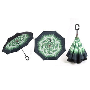 Self Stand Inside Out Rain C-Hook Hands Umbrellas Reverse Folding Windproof Umbrellas Double Layer Inverted Umbrella