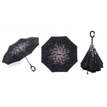 Load image into Gallery viewer, Self Stand Inside Out Rain C-Hook Hands Umbrellas Reverse Folding Windproof Umbrellas Double Layer Inverted Umbrella