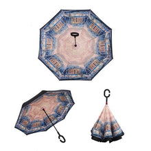 Load image into Gallery viewer, Self Stand Inside Out Rain C-Hook Hands Umbrellas Reverse Folding Windproof Umbrellas Double Layer Inverted Umbrella