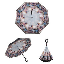 Load image into Gallery viewer, Self Stand Inside Out Rain C-Hook Hands Umbrellas Reverse Folding Windproof Umbrellas Double Layer Inverted Umbrella