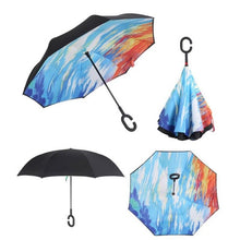 Load image into Gallery viewer, Self Stand Inside Out Rain C-Hook Hands Umbrellas Reverse Folding Windproof Umbrellas Double Layer Inverted Umbrella