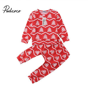 Christmas Pajama Sets Children Cotton Casual Sleepwear  Cotton Long Sleeve T Shirt Pant 2pcs