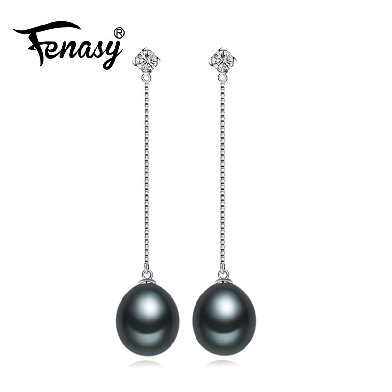 FENASY Natural Pearl earrings,Pearl Jewelry retro 925 sterling silver Bohemian engagement party drop long earrings for Women